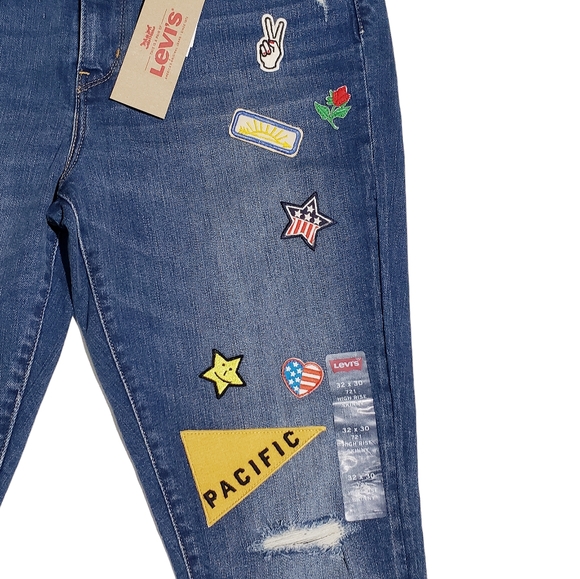 Levis 721 High Rise Skinny Womens Jeans 32x30 Pac Heights Patch Work NWT - Picture 3 of 12